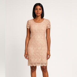 Blush Nude Crochet Lace Sheath Dress by Michael K